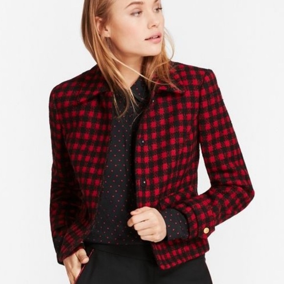Brooks Brothers Jackets & Blazers - Brooks Brothers Red Fleece Wool Check Cropped Jacket | 6